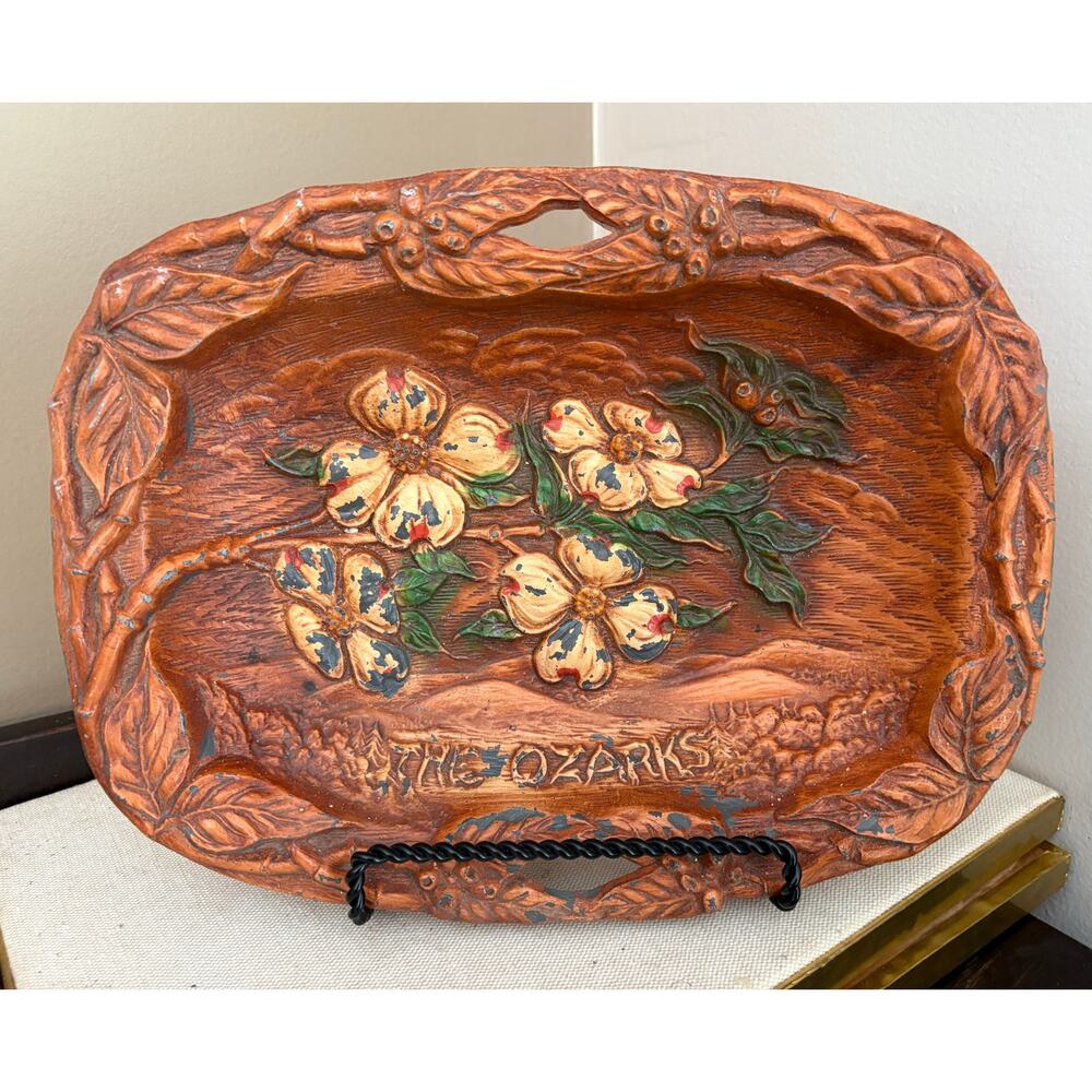 The Ozarks Missouri State Flower Dogwood 1940's Multi Use Durable Syroco Tray